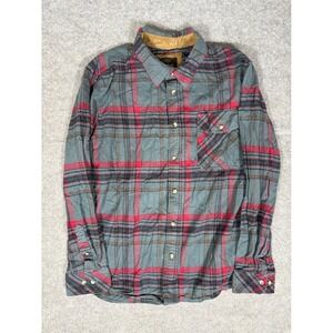 CQR Mens Flannel Shirt Large Grey Red Plaid Long Sleeve Cotton Button Down